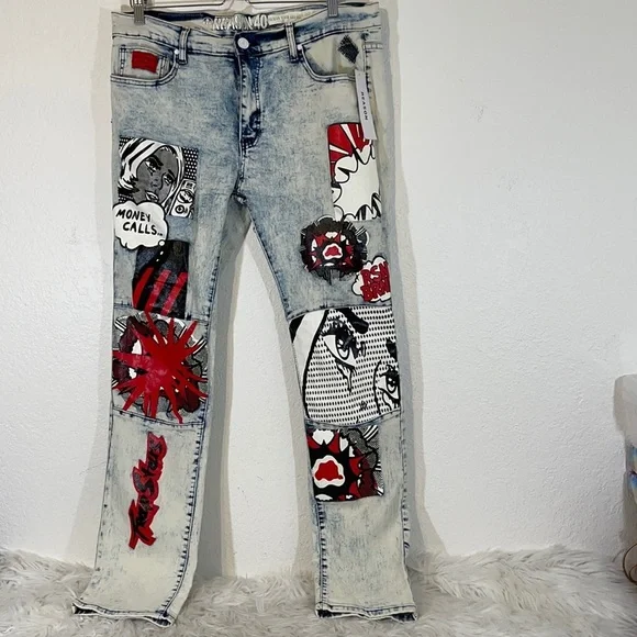 REASON CLOTHING NEW YORK Premium Denim And Goods Comic Denim Jeans Multi Size 40 - Picture 4 of 16